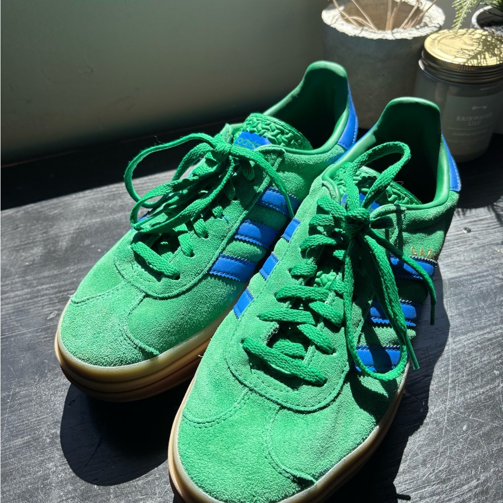 adidas Green Suede Sneakers with Blue Stripes